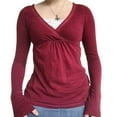 thumbnail image 1 of Women's Spring Slim Fit Tops Solid Color Long Sleeve Wrap V-Neck T-Shirt Streetwear, 1 of 9