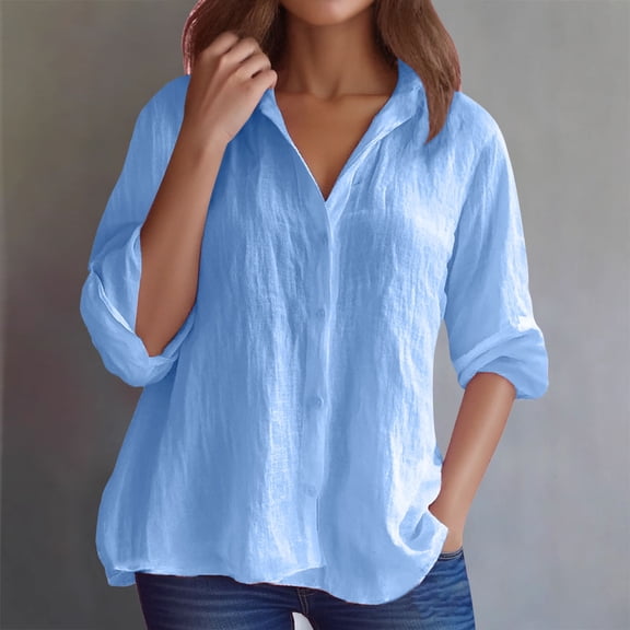 Women's Spring Solid Color Linen V Neck Long Sleeve Casual Shirt Baseball Tees for Women Elbow Sleeve T Shirts Women Plain Tees for Women Business Tops Women Short Sleeves Top Shirts for Women Short