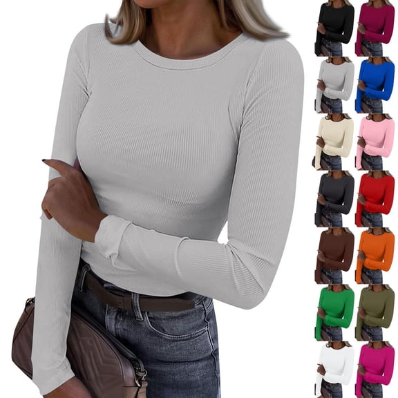 Women's Spring Summer Basic Top High Elasticity Long Sleeve Striped Undershirt