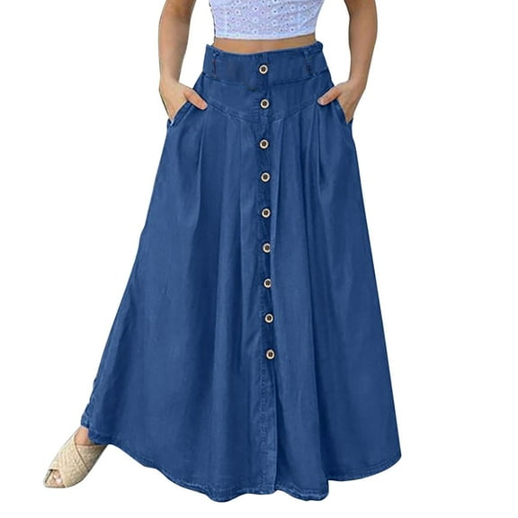 Women's Spring And Summer Casual Loose Solid Color A Line High Waist Skirt With Pocket Buttons Long Skirt with Slit Cute Skirts Two Piece Skirt Set Sheer Skirt Girls Christmas Skirt Pleated Skirt Full