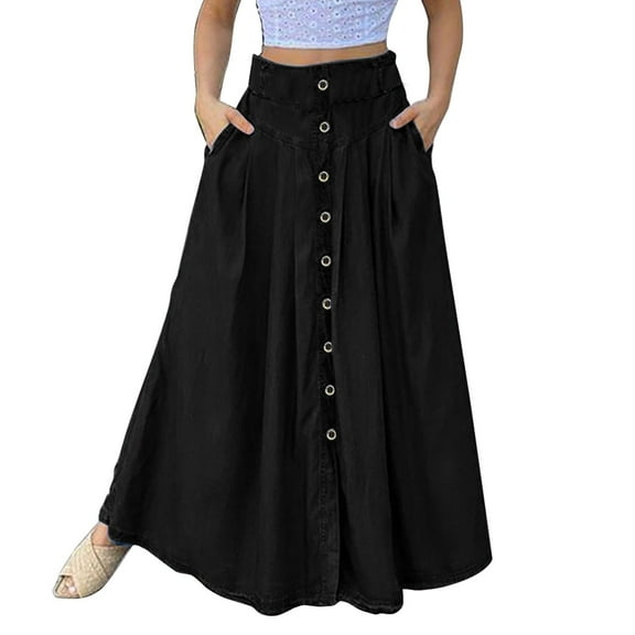 Women's Spring And Summer Casual Loose Solid Color A Line High Waist Skirt With Pocket Buttons Long Skirt with Slit Cute Skirts Two Piece Skirt Set Sheer Skirt Girls Christmas Skirt Pleated Skirt Full