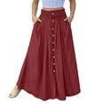 thumbnail image 1 of Women's Spring And Summer Casual Loose Solid Color A Line High Waist Skirt With Pocket Buttons Long Skirt with Slit Cute Skirts Two Piece Skirt Set Sheer Skirt Girls Christmas Skirt Pleated Skirt Full, 1 of 5