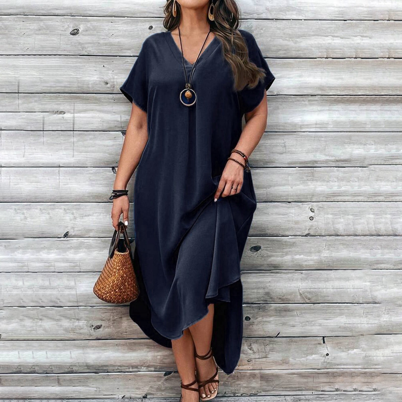 Women's Spring/Summer Casual V Neck Solid Color Loose Fit Plus Size Dress Womens plus Size Dinner Dresses Skater Dresses for Women plus Sizes Short plus Size Dress 2x Dress for Women plus Women's Spring/Summer Casual V Neck Solid Color Loose Fit Plus Size Dress Womens plus Size Dinner Dresses Skater Dresses for Women plus Sizes Short plus Size Dress 2x Dress for Women plus