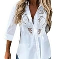 thumbnail image 1 of Women's Spring/Summer Casual Wide Flower Lace Panel Long Sleeve Shirt, 1 of 2