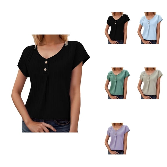 Women's Spring Summer Europe New Women's Blouse Solid Color Button Fashion Short Sleeved Blouse
