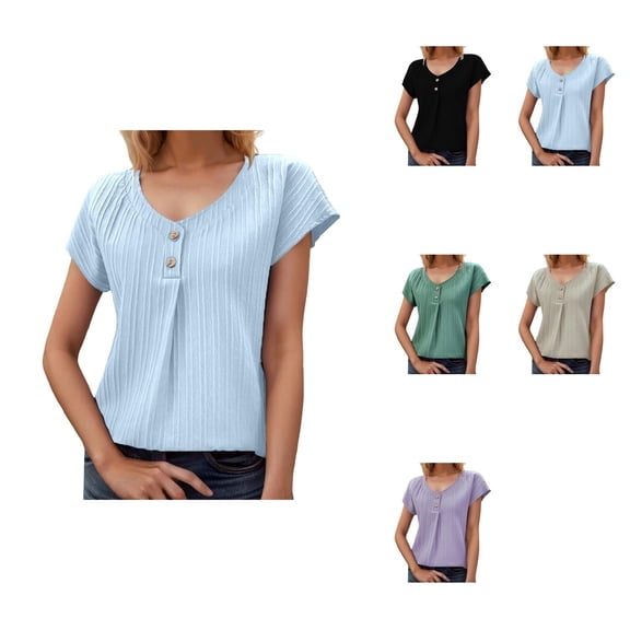 Women's Spring Summer Europe New Women's Blouse Solid Color Button Fashion Short Sleeved Blouse