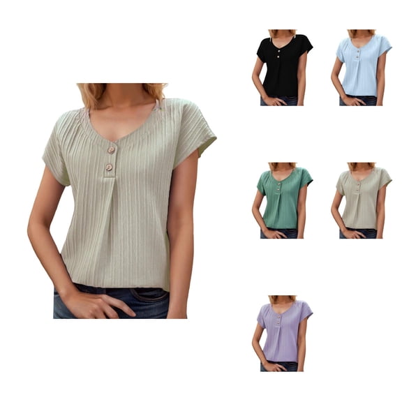 Women's Spring Summer Europe New Women's Blouse Solid Color Button Fashion Short Sleeved Blouse