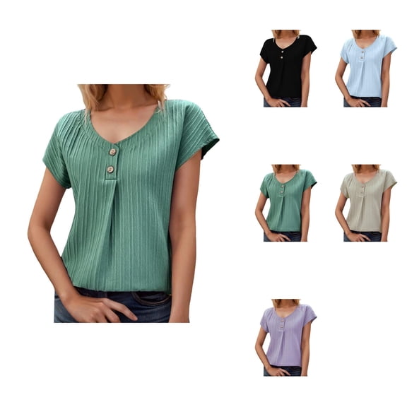 Women's Spring Summer Europe New Women's Blouse Solid Color Button Fashion Short Sleeved Blouse