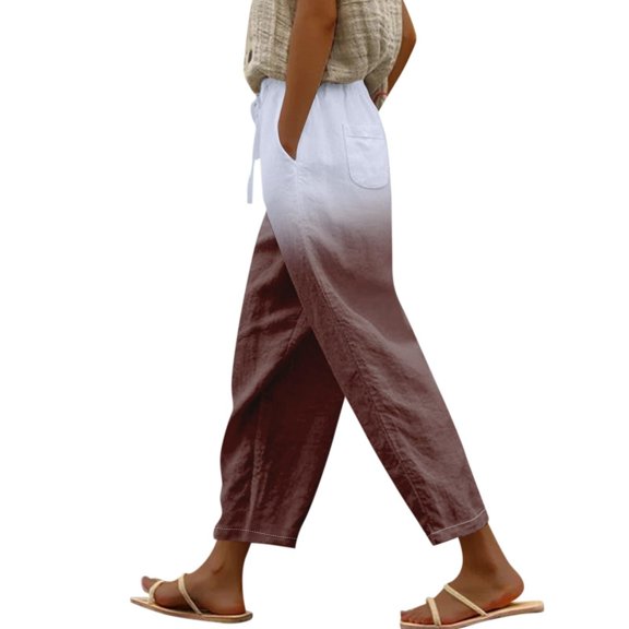 Women's Spring & Summer Light Breathable Loose Casual Linen Trousers - High Waist, Pockets, Suitable for Many Occasions