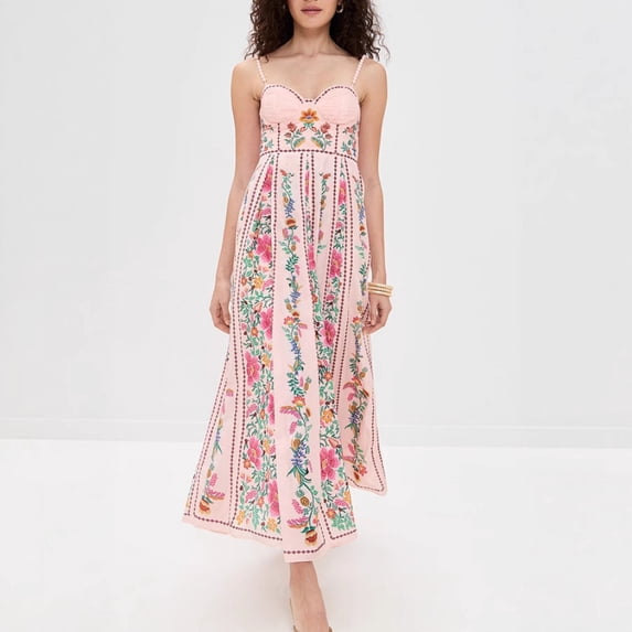Women's Spring/Summer New Printed Spaghetti Strap Dress Vacation Loose Dress