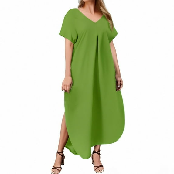 Women's Spring/Summer Plus Size Solid Color Short Sleeve Mid Length Casual Dress