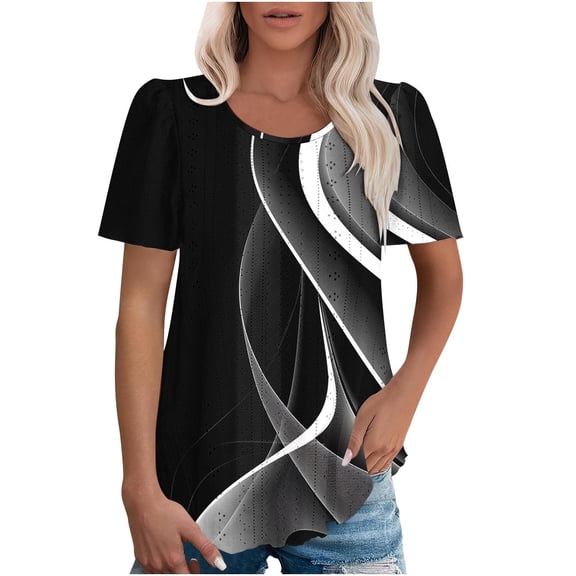 Women's Spring/Summer Printed Round Neck Sleeve Short Sleeve T-shirt
