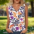 thumbnail image 1 of Women's Spring Summer Random Print Sleeveless Top, V-Neck Pleated Casual Base T-Shirt Orange T XL, 1 of 5