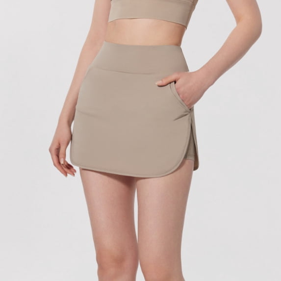 Women's Spring/Summer Solid Color Casual Tennis Skirt High Waist Fake Two Piece Sports Skirt Pants