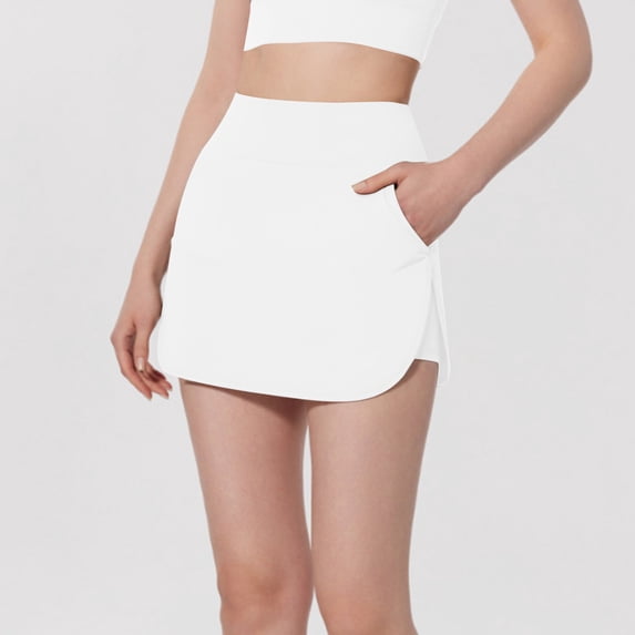 Women's Spring/Summer Solid Color Casual Tennis Skirt High Waist Fake Two Piece Sports Skirt Pants