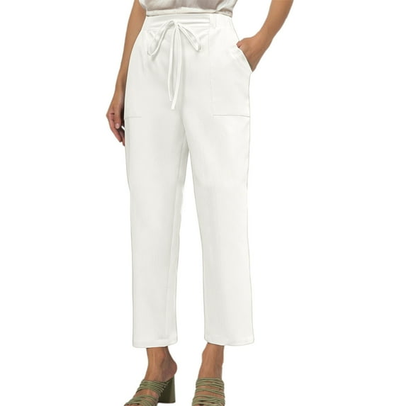 Women's Spring/Summer Solid Color Drawstring Wide Leg 9/10 Pants Women Hiking Pants Workout Pants for Women plus Size Loose Fit Pants for Women Womens Cargo Pant Sweat Pants Women Casual plus Size