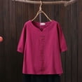 thumbnail image 1 of Women's Spring Summer Solid Color Embroidery Casual Loose T-Shirt, Short Sleeve Round Neck Linen Blouse, Lightweight and Comfortable, Soft and Breathable Top for Everyday Wear, Relaxed Fit, 1 of 3