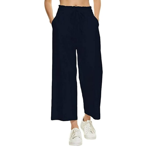 Women's Spring/Summer Solid Color Loose Drawstring Casual Wide Leg Pants