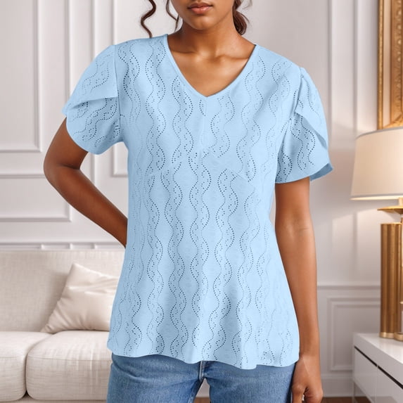 Women's Spring Summer Solid Color V Neck Short Sleeve Casual T Shirt Top Short Sleeve T Shirts for Women Running Shirts Women Sports T Shirt for Women Compression Shirt Woman New Day Womens Shirt