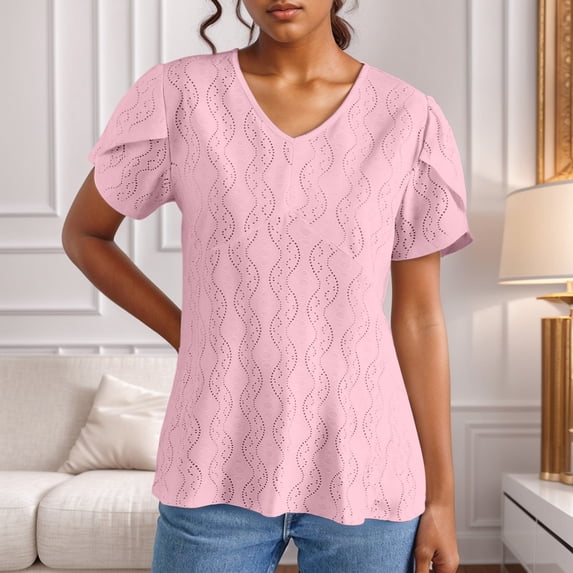 Women's Spring Summer Solid Color V Neck Short Sleeve Casual T Shirt Top Short Sleeve T Shirts for Women Running Shirts Women Sports T Shirt for Women Compression Shirt Woman New Day Womens Shirt