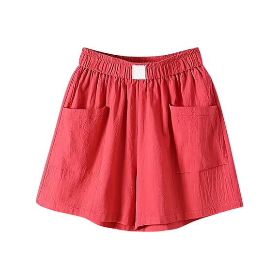 Women's Spring Summer Solid Cotton Li Nen Shorts With Split Pocket Casual Pants