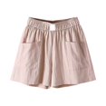 thumbnail image 1 of Women's Spring Summer Solid Cotton Li Nen Shorts With Split Pocket Casual Pants, 1 of 3