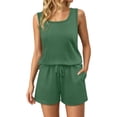 thumbnail image 1 of Women's Spring Summer Solid Two Piece Outfit Sleeveless Tank Top With Shorts Casual Lightweight Soft Comfortable Stylish Daily Wear Green S, 1 of 3