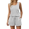 thumbnail image 1 of Women's Spring Summer Solid Two Piece Outfit Sleeveless Tank Top With Shorts Casual Lightweight Soft Comfortable Stylish Daily Wear Light Gray XXL, 1 of 3