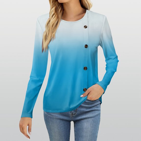 Women's Spring Summer Tops Women's Fashion Casual Round Neck Long Sleeve Printed T-Shirt Ladies Top