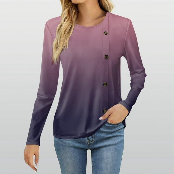 Women's Spring Summer Tops Women's Fashion Casual Round Neck Long Sleeve Printed T-Shirt Ladies Top