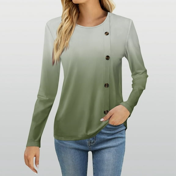 Women's Spring Summer Tops Women's Fashion Casual Round Neck Long Sleeve Printed T-Shirt Ladies Top