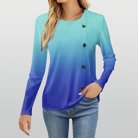 Women's Spring Summer Tops Women's Fashion Casual Round Neck Long Sleeve Printed T-Shirt Ladies Top