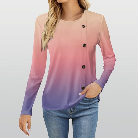 Women's Spring Summer Tops Women's Fashion Casual Round Neck Long Sleeve Printed T-Shirt Ladies Top