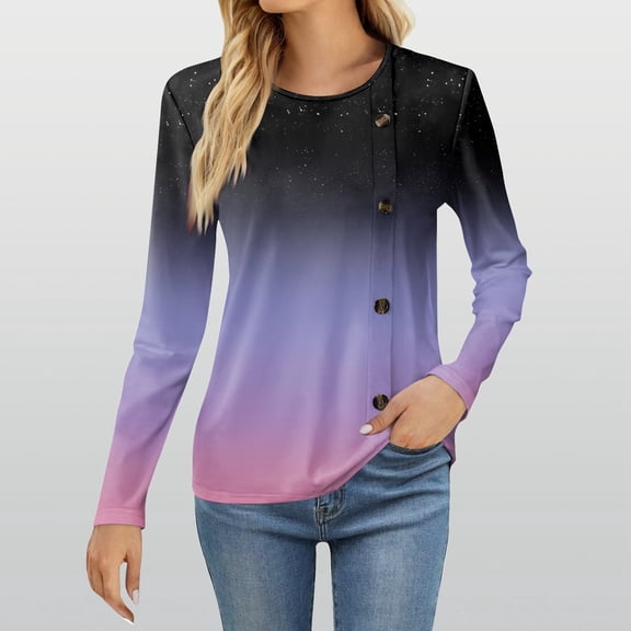 Women's Spring Summer Tops Women's Fashion Casual Round Neck Long Sleeve Printed T-Shirt Ladies Top