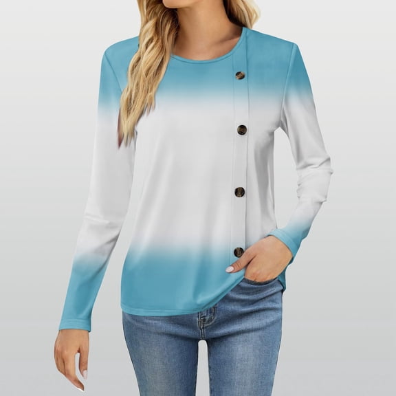 Women's Spring Summer Tops Women's Fashion Casual Round Neck Long Sleeve Printed T-Shirt Ladies Top