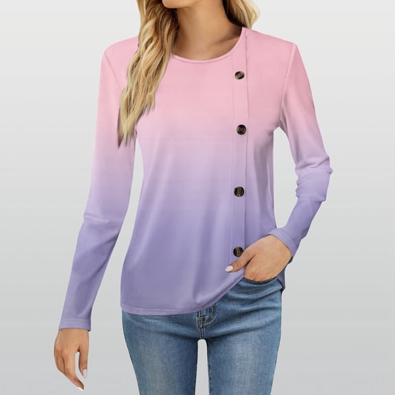 Women's Spring Summer Tops Women's Fashion Casual Round Neck Long Sleeve Printed T-Shirt Ladies Top