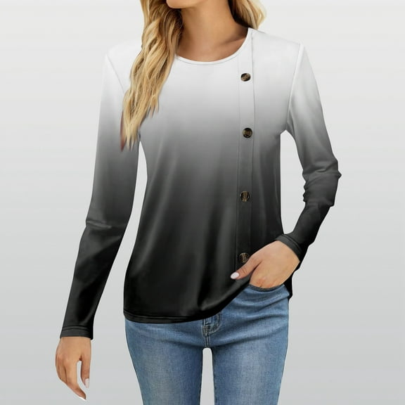 Women's Spring Summer Tops Women's Fashion Casual Round Neck Long Sleeve Printed T-Shirt Ladies Top