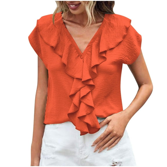 Women's Spring/Summer V-neck Solid Color T-shirt, Short Sleeve Top, Casual Lightweight Blouse, Stylish Everyday Shirt for Women, Comfortable and Breathable Summer Wear, Versatile V-neck Design