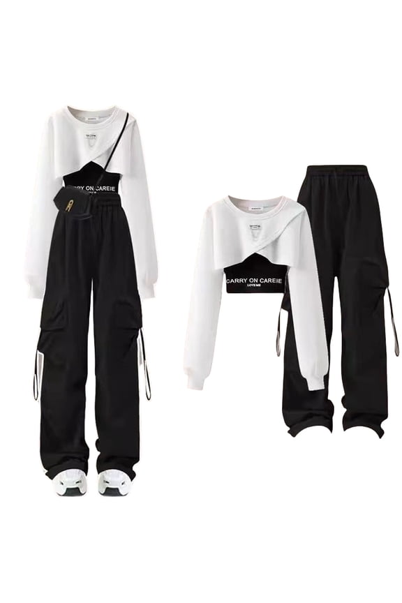 Women's Spring and Autumn Work Style Suit 3PCS Sweatshirt Sling Workwear Wide Leg Pants Trendy Designs