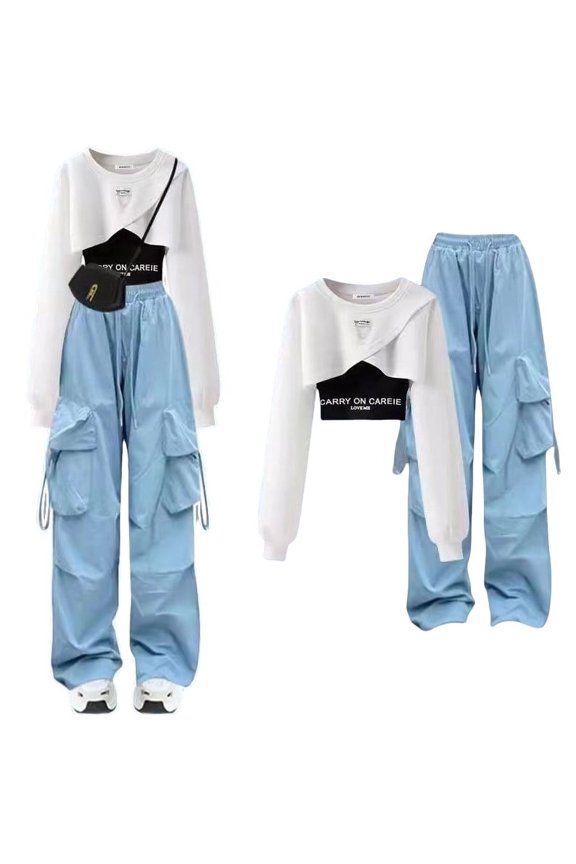 Women's Spring and Autumn Work Style Suit 3PCS Sweatshirt Sling Workwear Wide Leg Pants Trendy Designs