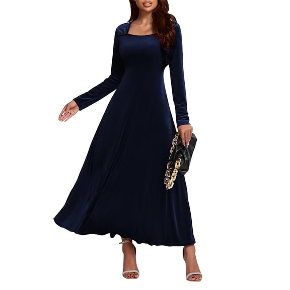 Women's Spring and Summer Waist V-Neck Sleeved Strap Dress, Sexy and Party-Ready with Velvet Material, Ideal for Evening Events,Dark Blue,Size L