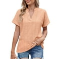 thumbnail image 1 of Women's Spring/summer Jacquard V Neck Short Sleeve Loose T Shirt Top, 1 of 2