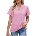thumbnail image 1 of Women's Spring/summer Jacquard V Neck Short Sleeve Loose T Shirt Top, 1 of 2