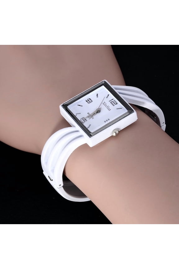 Women’s Square Bangle Watch White Dial & White Bracelet, Fashion Quartz Wristwatch Elegant Minimalist Cuff Watch for Ladies