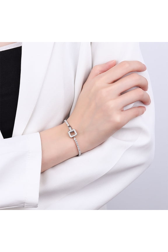 Women's Square Buckle Diamond Bracelet 925 Sterling Silver