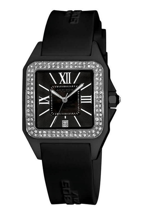 Women's Square Ceramic Case and Rubber Black Strap Quartz Watch