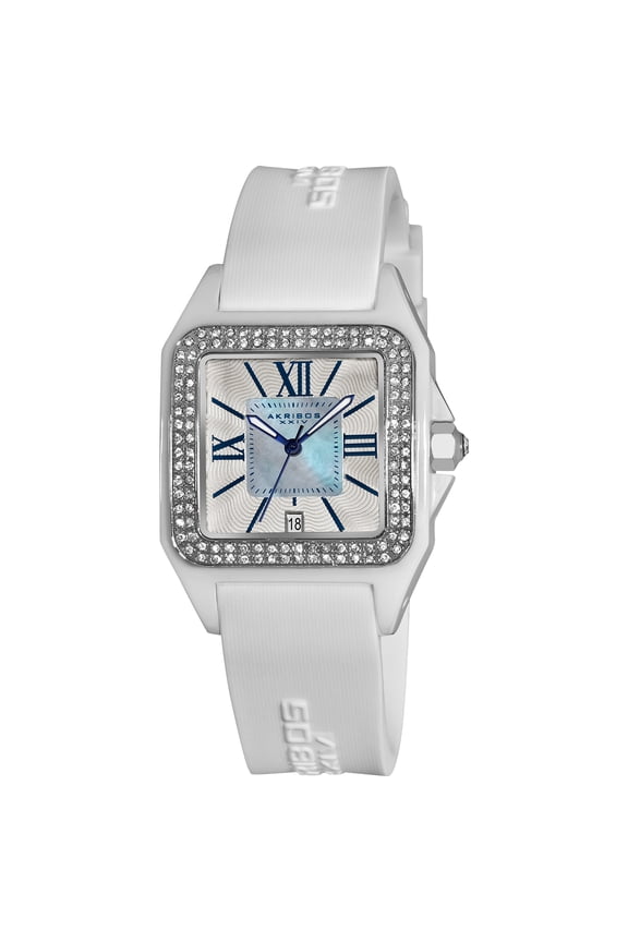 Women's Square Ceramic Case and White Rubber Strap Quartz Watch