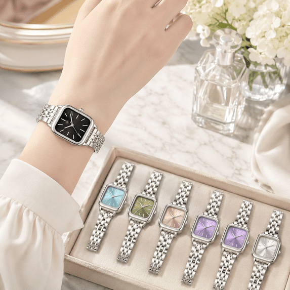 Women’s Square Face Watch Offers Analog Display, Silver Tone Metal Bracelet And Minimalist Hour Markers For Classic Dress Styling