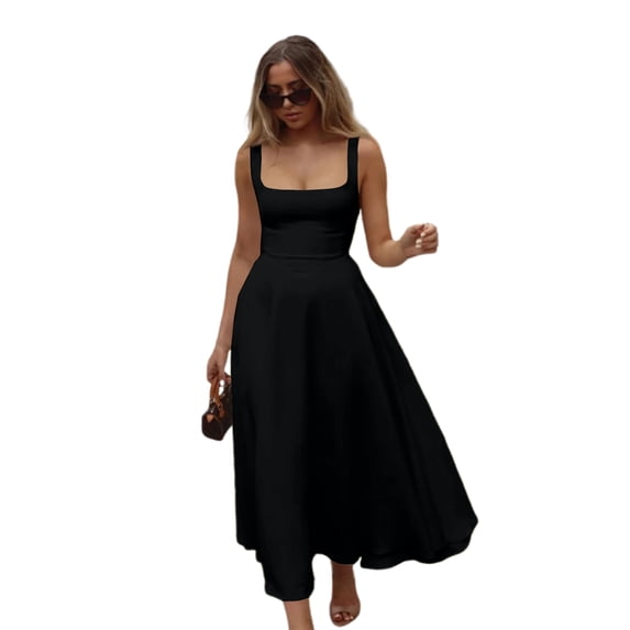 Women's Square Neck A-Line Maxi Dress Sleeveless Elegant Flowy Summer Graduation Dress