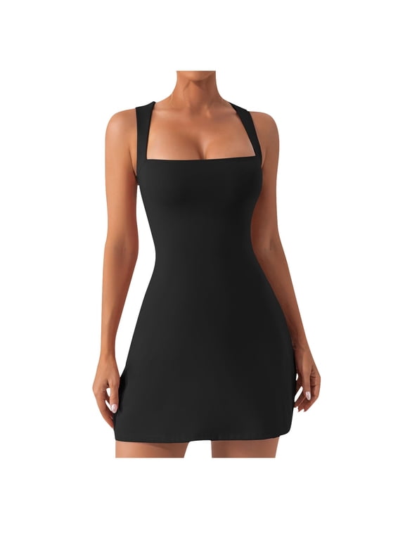 Women’s Square Neck A-Line Mini Dress Sleeveless Fit and Flare Casual Summer Skater Dress
